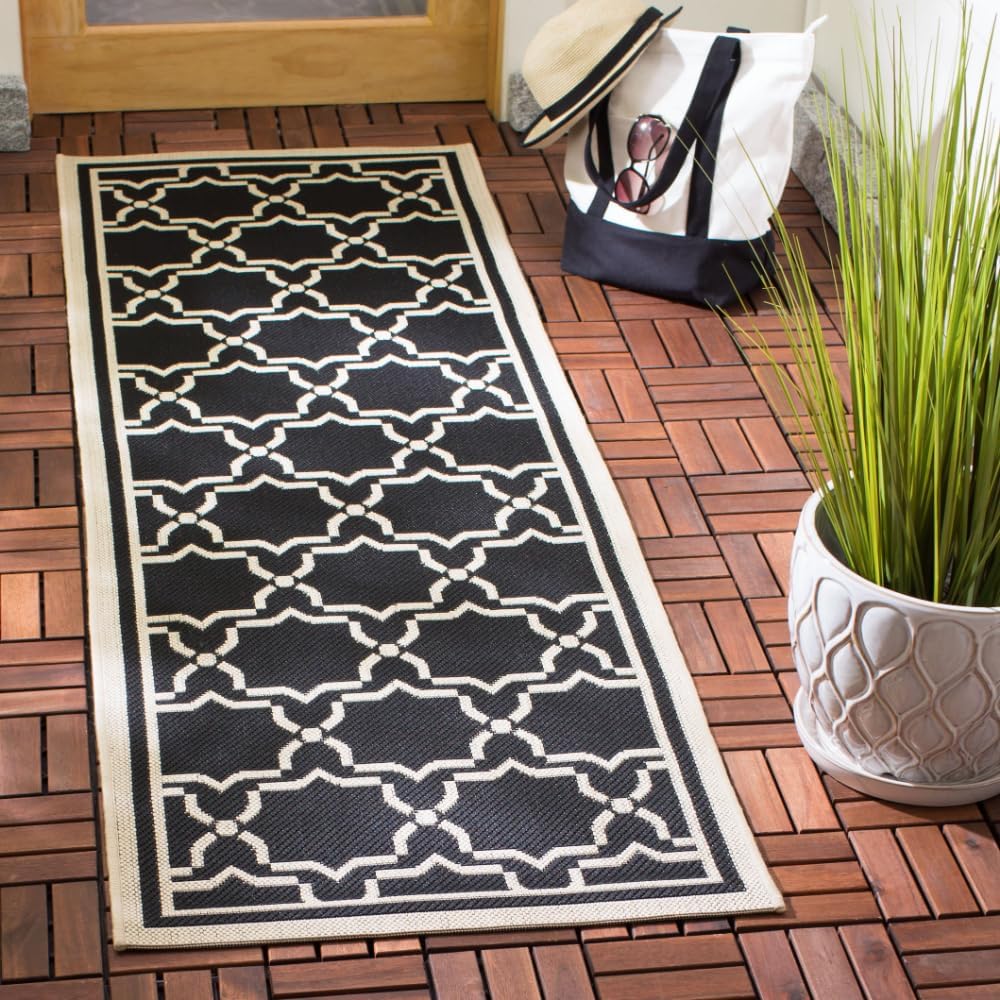 SAFAVIEH Washable Rug Outdoor Courtyard Collection - 2'3" x 6'7" Runner, Anthracite & Beige, Non-Shedding & Easy Cleaning, Ideal for Patio, Entryway, Mudroom, Hallway, Kitchen (CY6916-246)