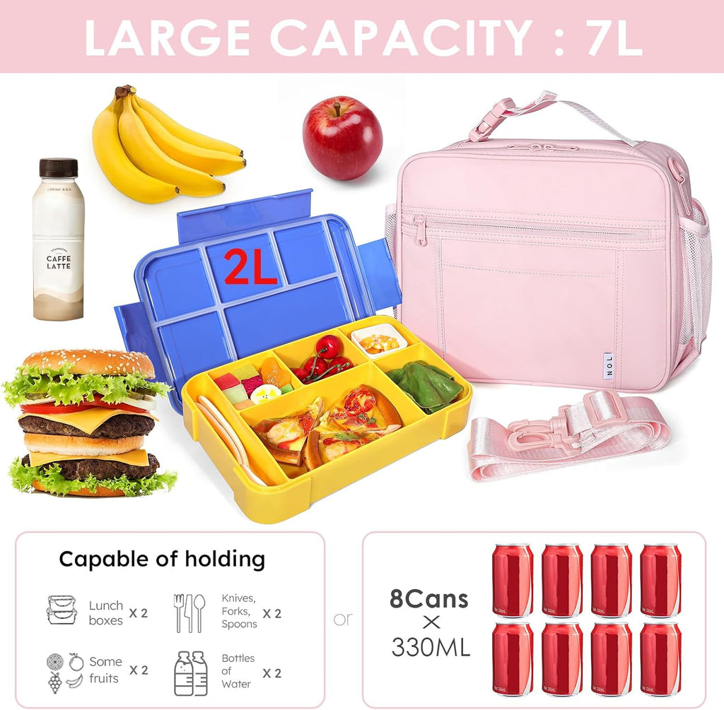 NOL Lightweight Insulated Lunch Bag, Reusable Lunch Box 7L Cooler with Adjustable Shoulder Strap, Waterproof Zipper Lunch Bag for School & Work, Suitable for Men, Women and Kids