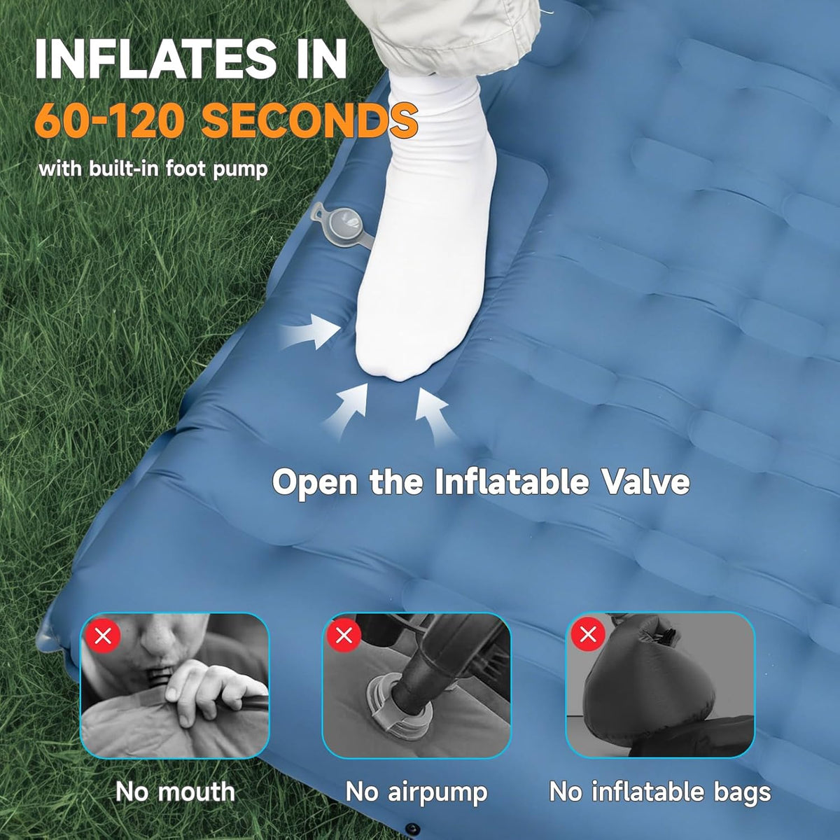 Camping Sleeping Pad, 32.7" Extra Wide, Built-in Foot Pump & Pillow