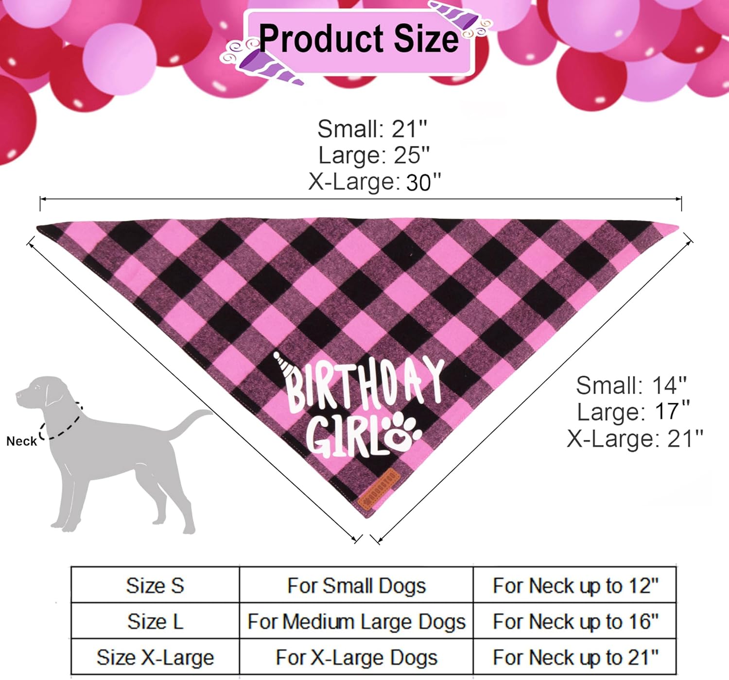 ADOGGYGO Dog Birthday Hat Bandana Set, Pink Plaid Girl Dog Bandana, Small