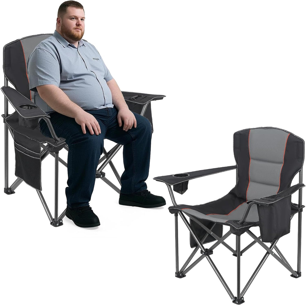 WEIDIORME 2 Pack Heavy Duty Oversized Camping Chair for Adults 400lbs w/Lumbar Support - Folding Chairs with Side Pocket, Cup Holder & Cooler Bag for Beach, Fishing, Lawn, Backyard Navy Blue