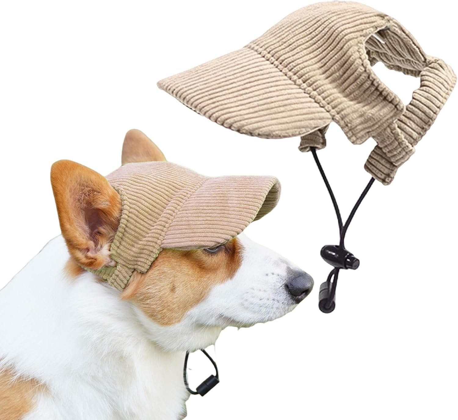 Dog Baseball Cap, Dog Cat Summer Beach Visor Hat with Ear Holes, Adjustable Puppy Sunbonnet Headdress (Khaki, X-Large)