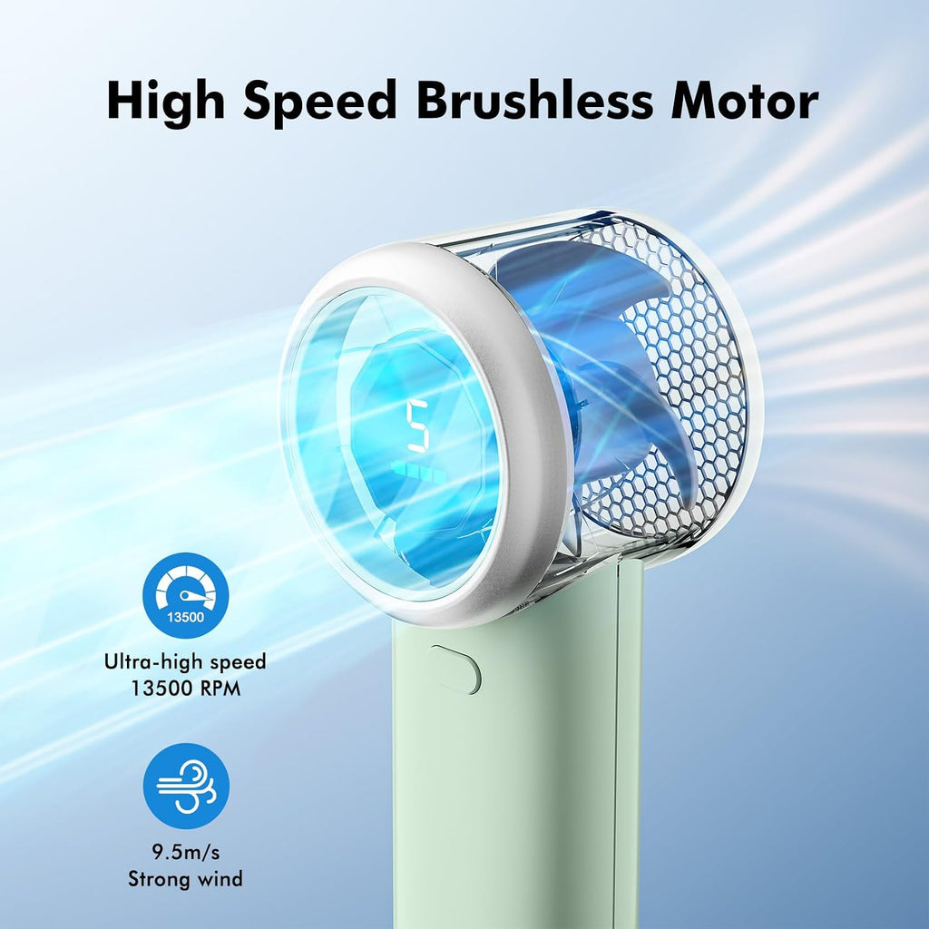 WHATOOK Portable Handheld Turbo Fan, 5 Speeds Mini Personal Fan with 4000mAh Rechargeable Battery, Small Pocket Fan for Travel Essentials, Beach, Office, Gifts for Women Men - Mint Green