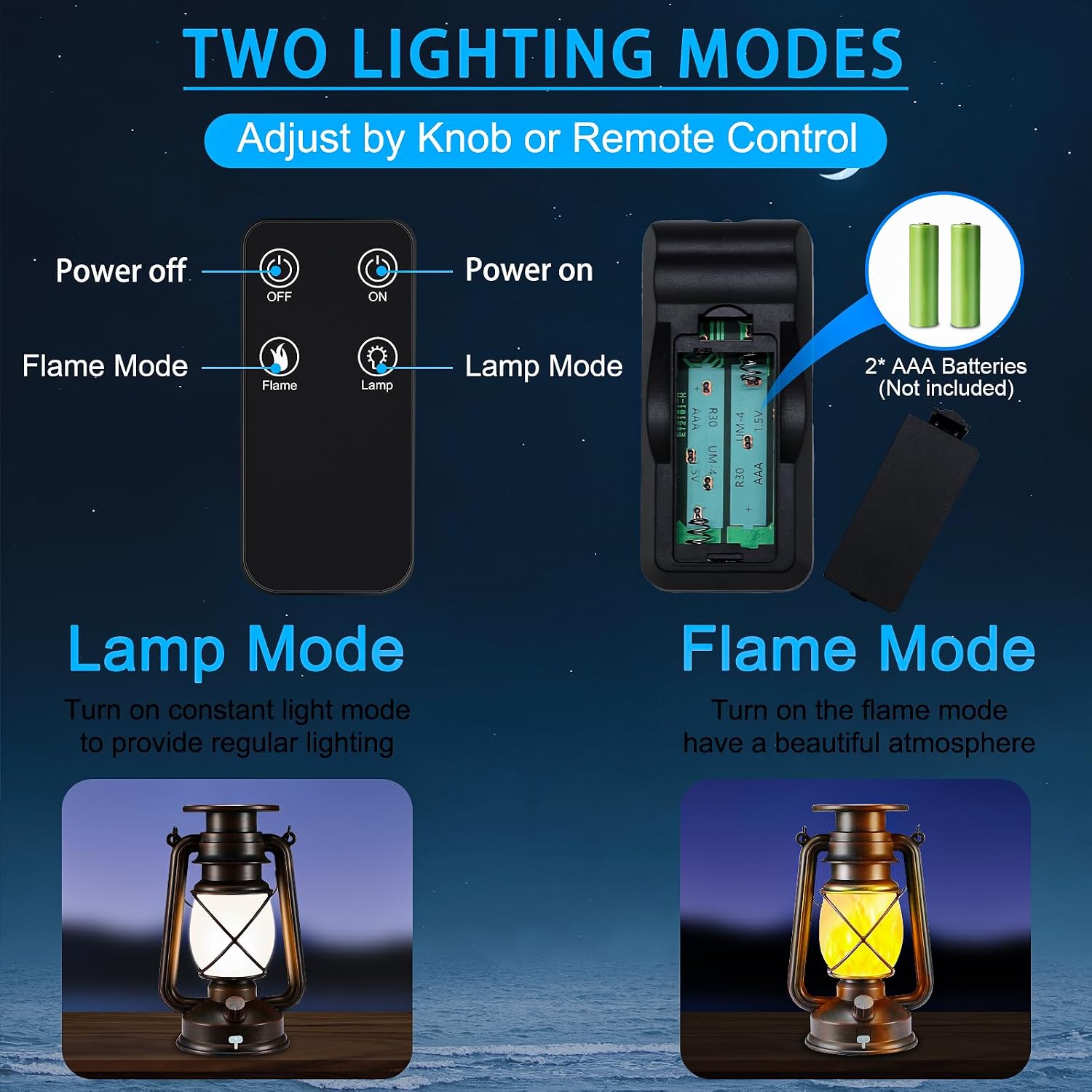 Solar Lantern Outdoor, Flickering Flame LED Vintage Lanterns 2Pack