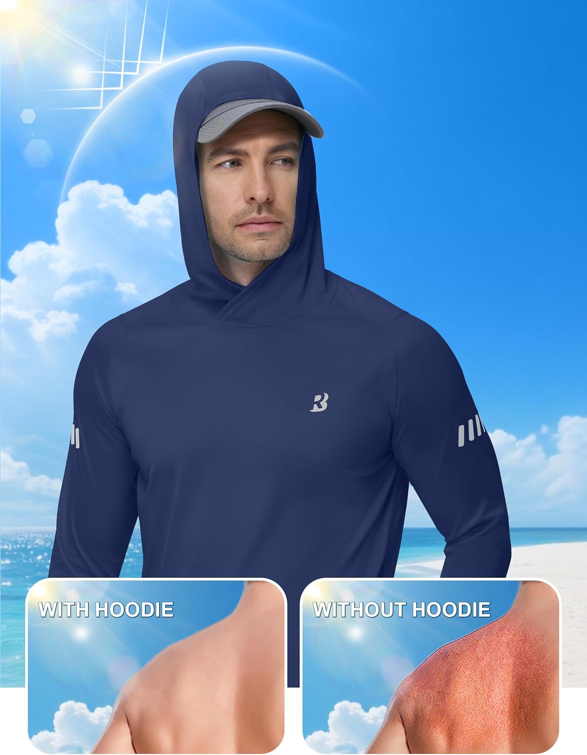 Roadbox Men's UPF 50+ Sun Hoodie, UV Long Sleeve Fishing Shirts Rash Guard