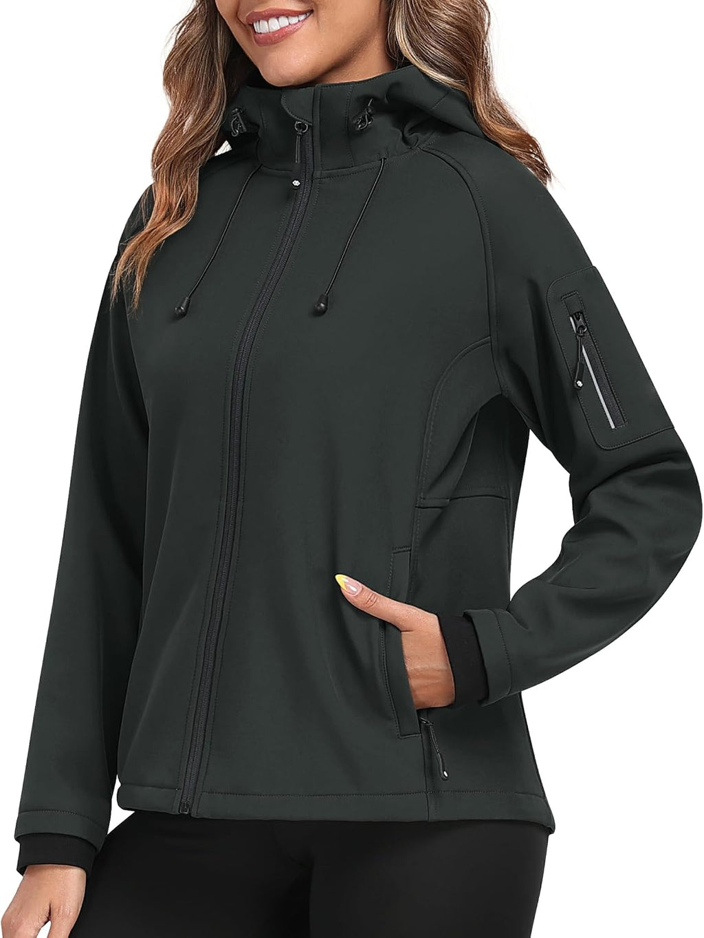 MoFiz Women's Softshell Jacket Waterproof Hooded Fleece Lined Rain Coat