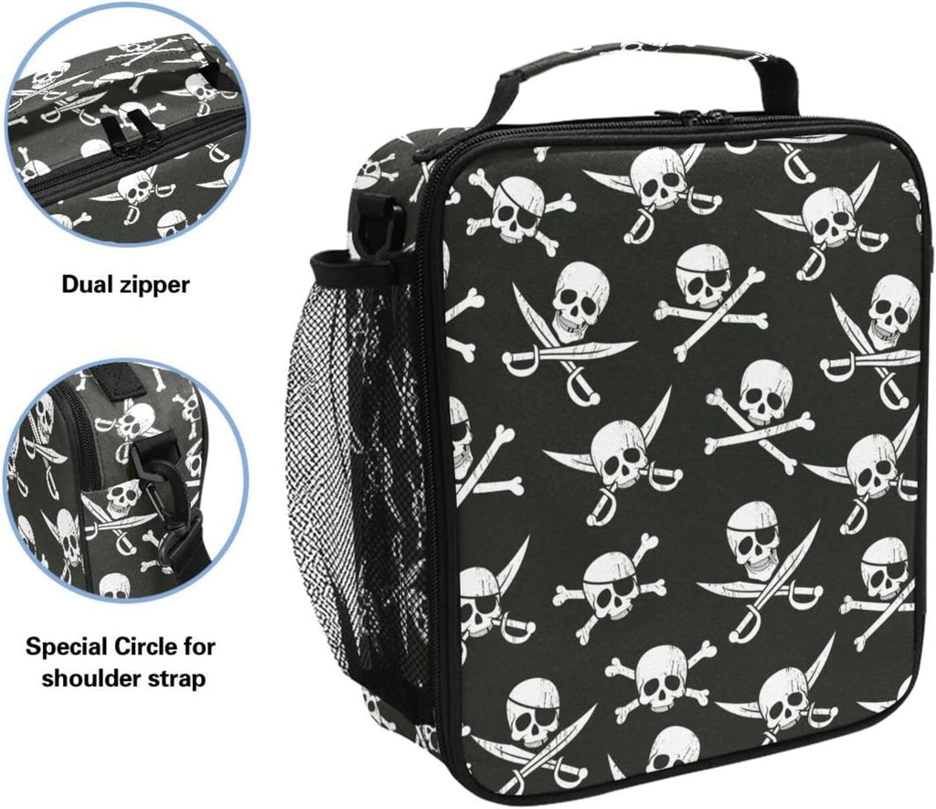 Pirate Skull Lunch Box Insulated Lunch Bag Cooler Tote Bag