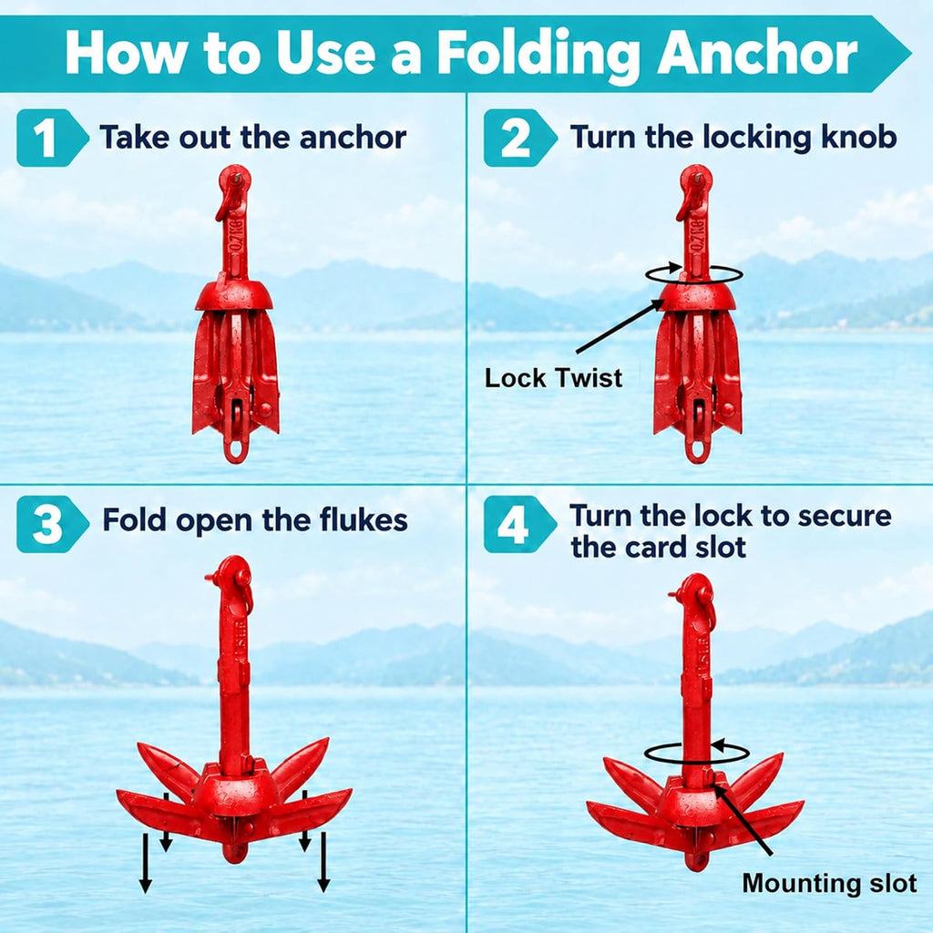 BeGrit Small Kayak Anchor w/Rope, Folding Marine Anchor for Paddle Board