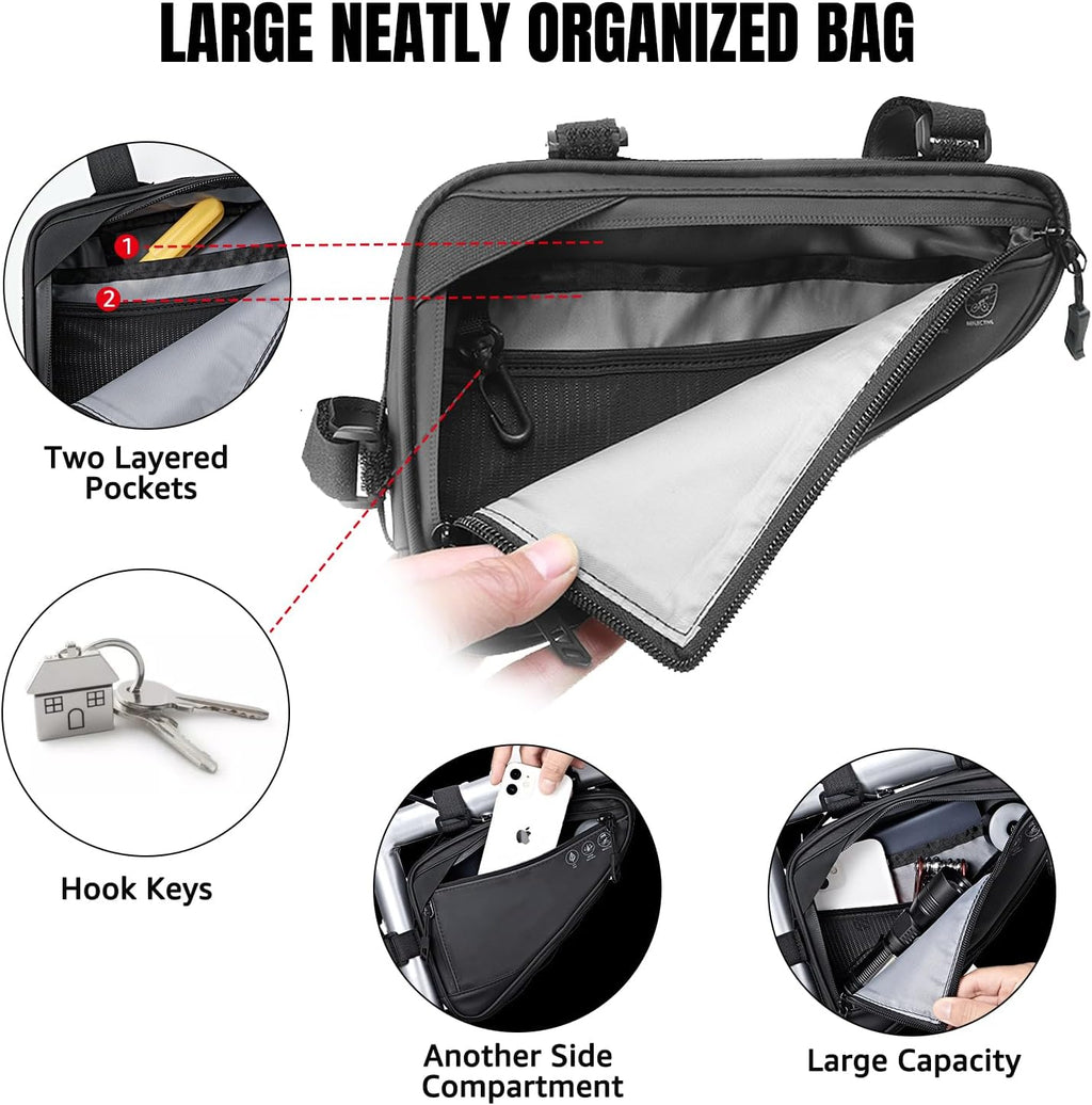 WOTOW Bike Frame Bag - Water-Resistant Reflective Triangle Storage Bag, 2L