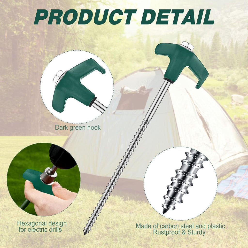 Hicarer 20 Pcs 8" Screw in Tent Stakes Ground Anchors, Dark Green
