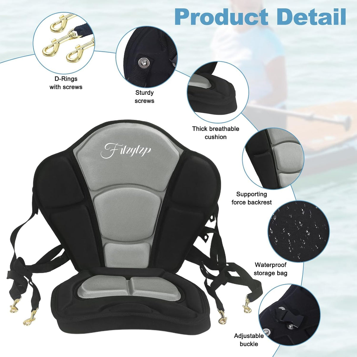 Thickened Kayak Seats - Premium Shockproof Seats with Back Support for Kayaking, Canoeing, Fishing, Paddle Boarding - Comfort, Versatility and Extra Storage (Gray,1 pcs)