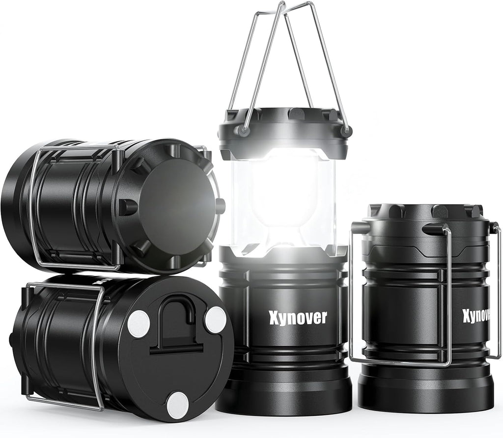 4-Pack Camping Lanterns,LED Lights Powered By Battery,Magnetic Base,Hanging Hook,Collapsible, Waterproof for Emergency, Hiking,Hurricane,Campsites,Lanterns for Power Outages