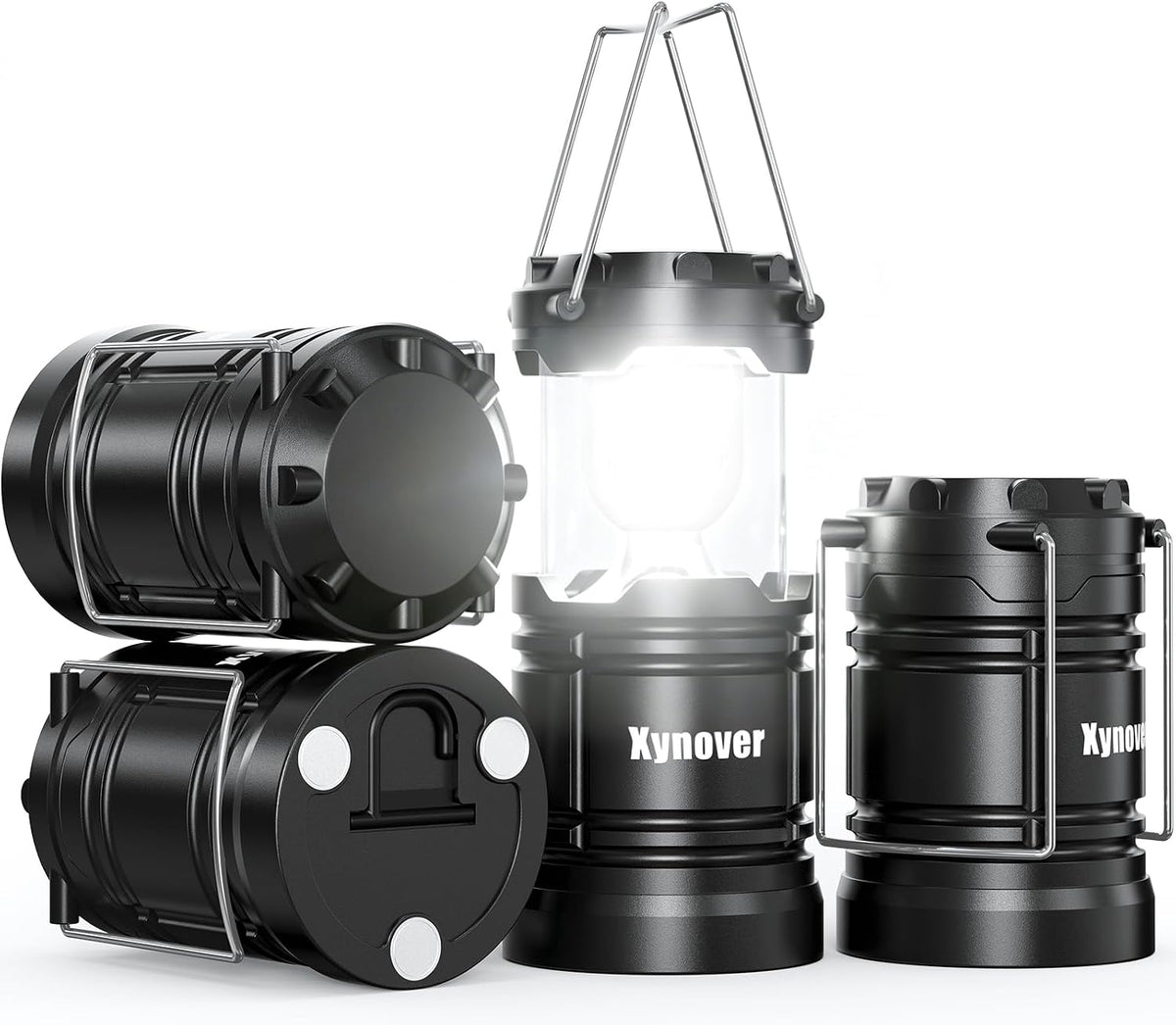 4-Pack Camping Lanterns,LED Lights Powered By Battery,Magnetic Base,Hanging Hook,Collapsible, Waterproof for Emergency, Hiking,Hurricane,Campsites,Lanterns for Power Outages