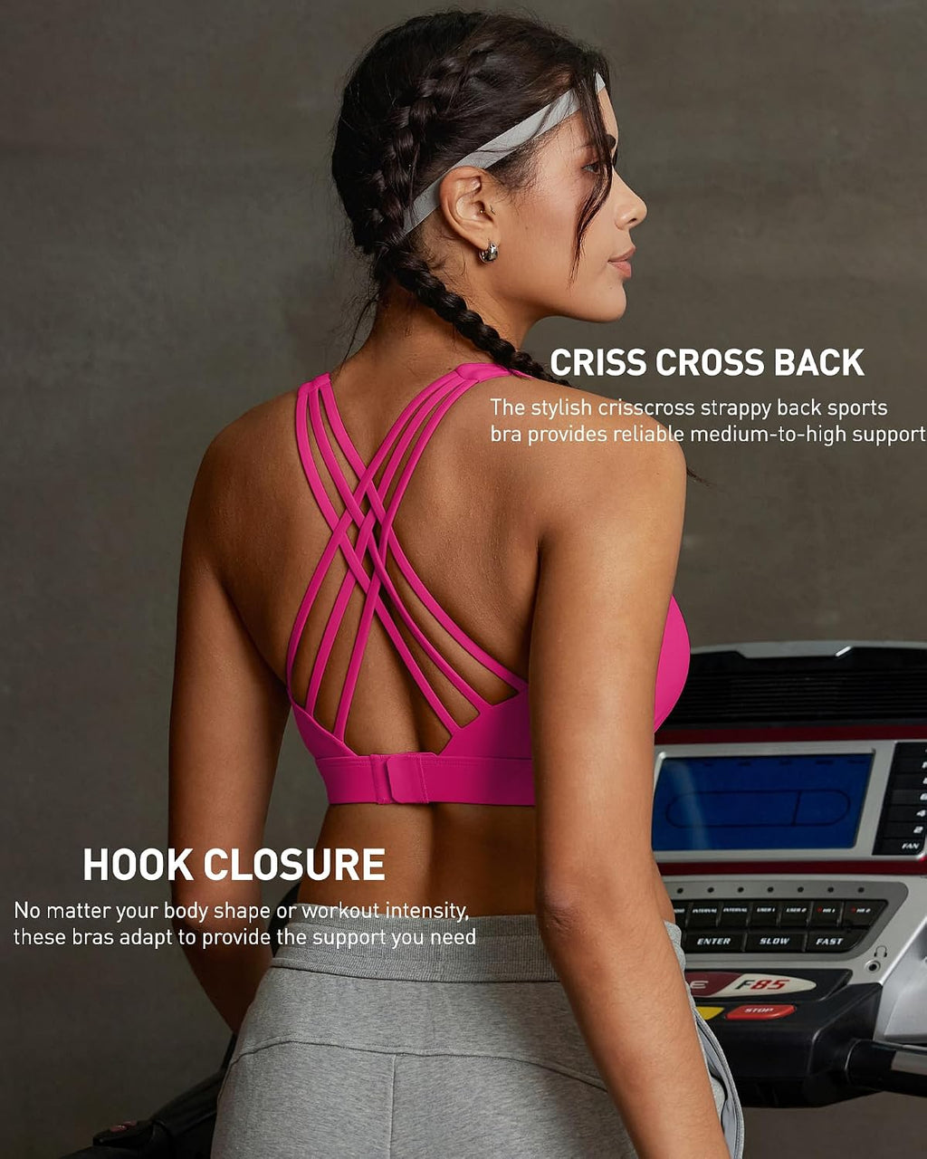 RUNNING GIRL Sports Bras for Women,Crisscross Back High Impact Sports Bra with Hook Closure Workout Supportive Bra