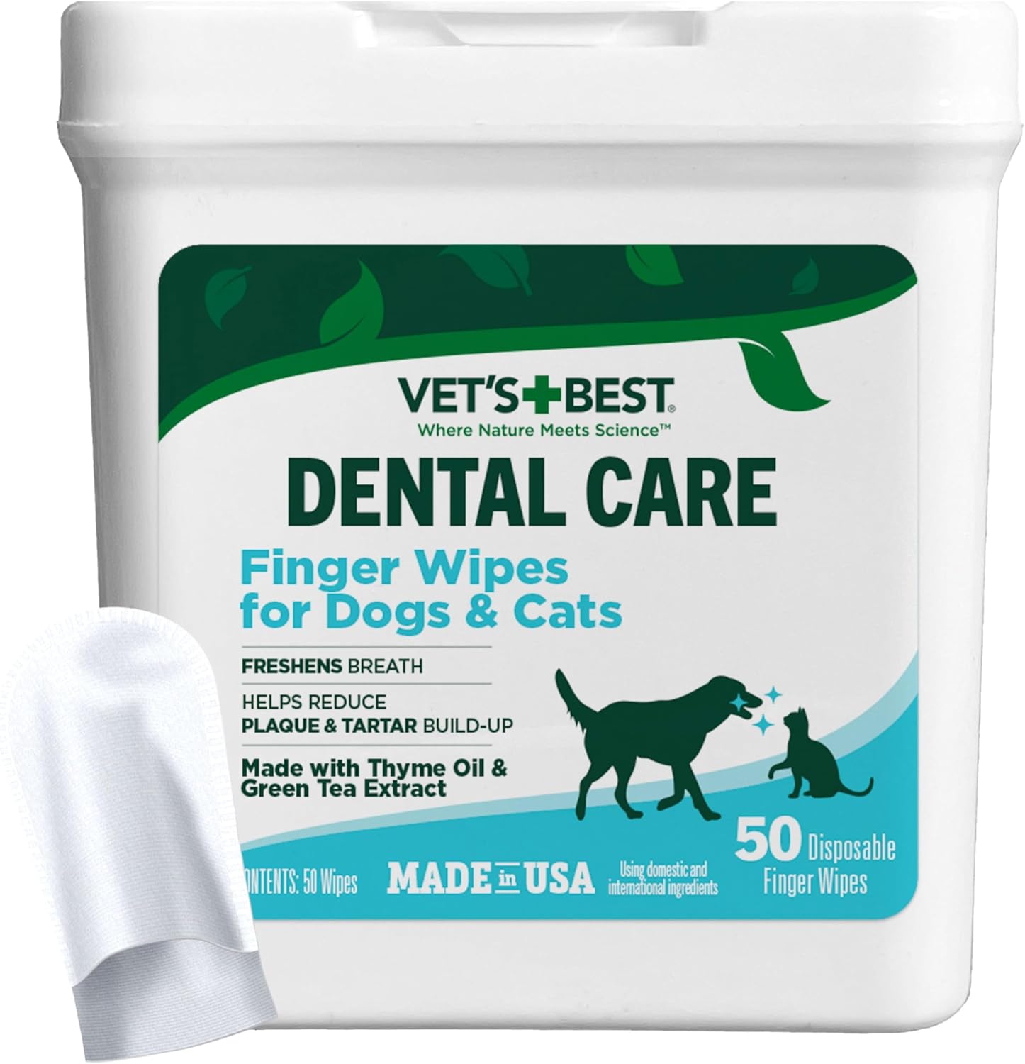 Vet's Best Finger Dental Wipes for Dogs & Cats, Fresh Breath, 50 Count
