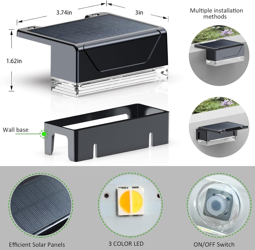 Solar Fence Lights Outdoor，3000/4000/6000K 3 Mode Fence Light Solar Powered