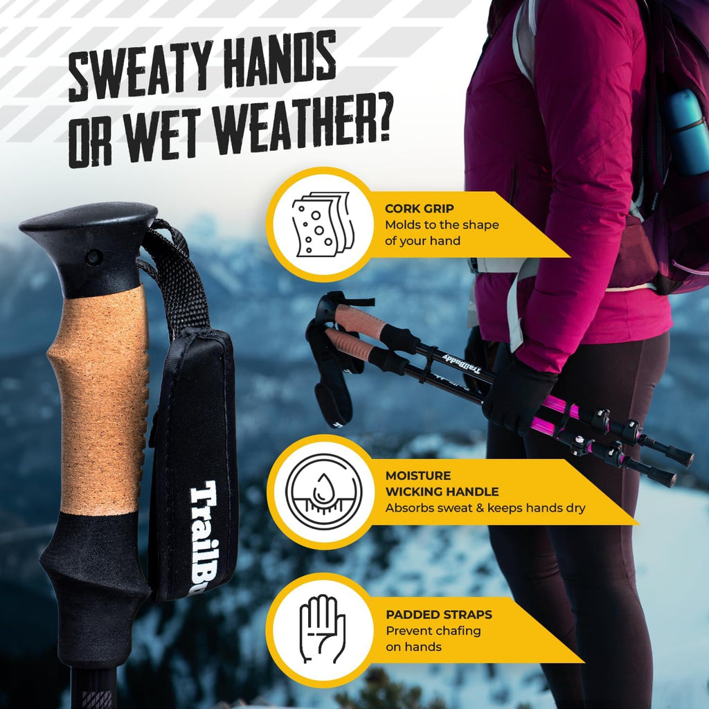 TrailBuddy Trekking Poles – Lightweight 7075 Aluminum Hiking Poles for Women, Men & Seniors – Collapsible Walking Sticks for Travel, Trails & Balance