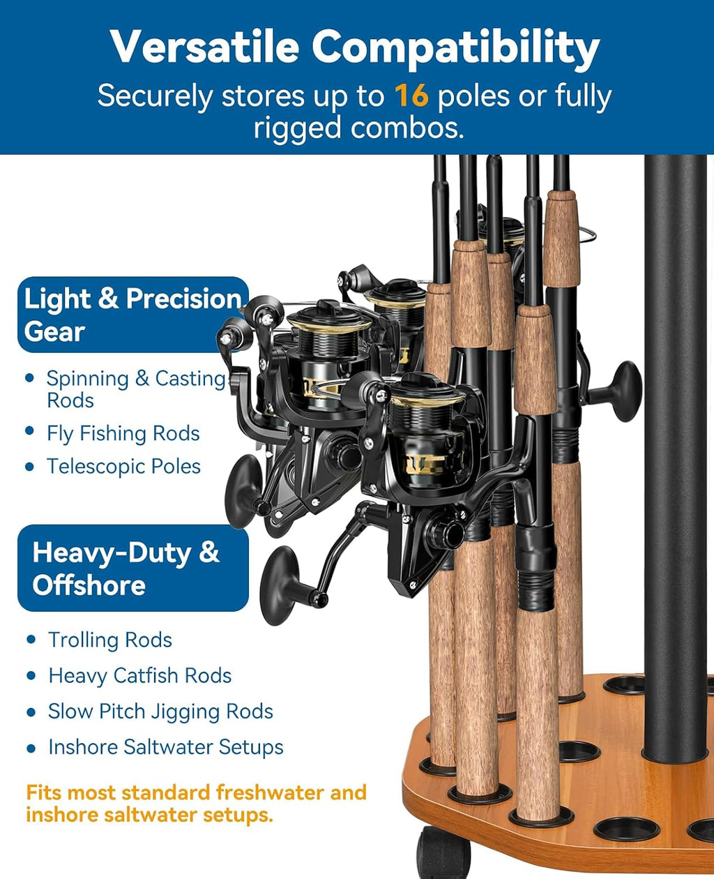 KEXMO Fishing Rod Holder Pole Rack for Garage with Wheels