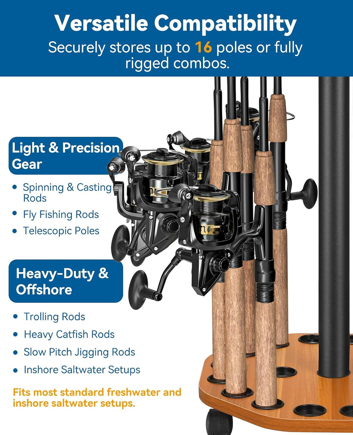 KEXMO Fishing Rod Holder Pole Rack for Garage with Wheels