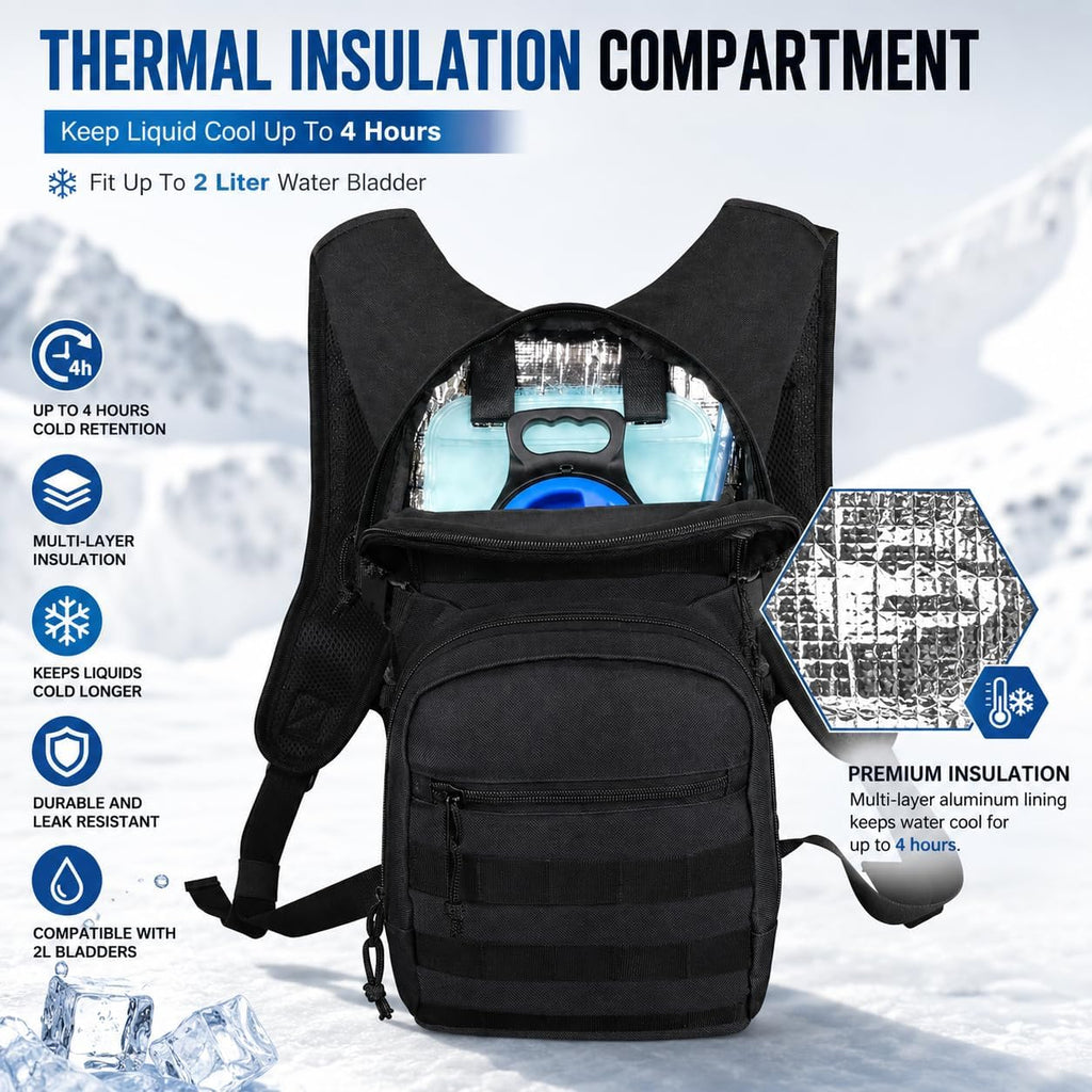 Tactical Hydration Backpack 2L Water Bladder - Lightweight Durable Pack for Hiking, Running, Outdoor Adventures, Adjustable Straps & Leak-Proof Design