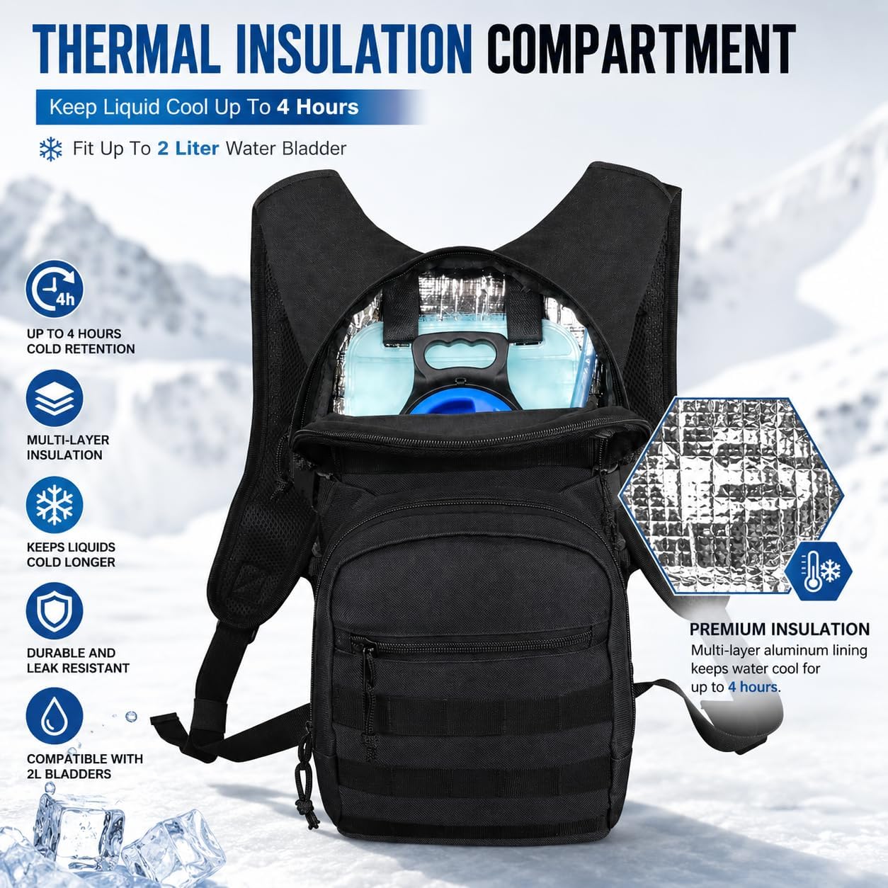 Tactical Hydration Backpack 2L Water Bladder - Lightweight Durable Pack for Hiking, Running, Outdoor Adventures, Adjustable Straps & Leak-Proof Design