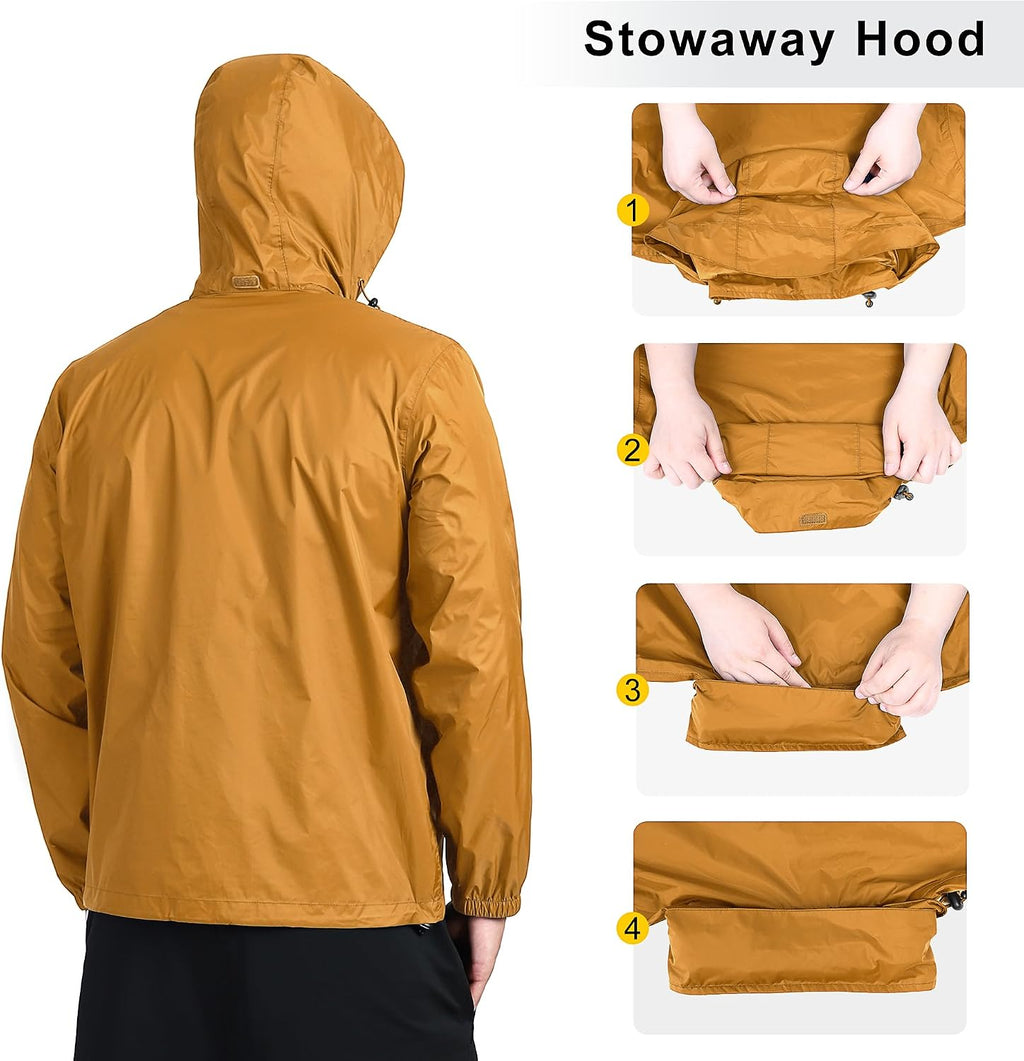 Outdoor Ventures Men's Rain Jacket Waterproof Lightweight Packable Raincoat