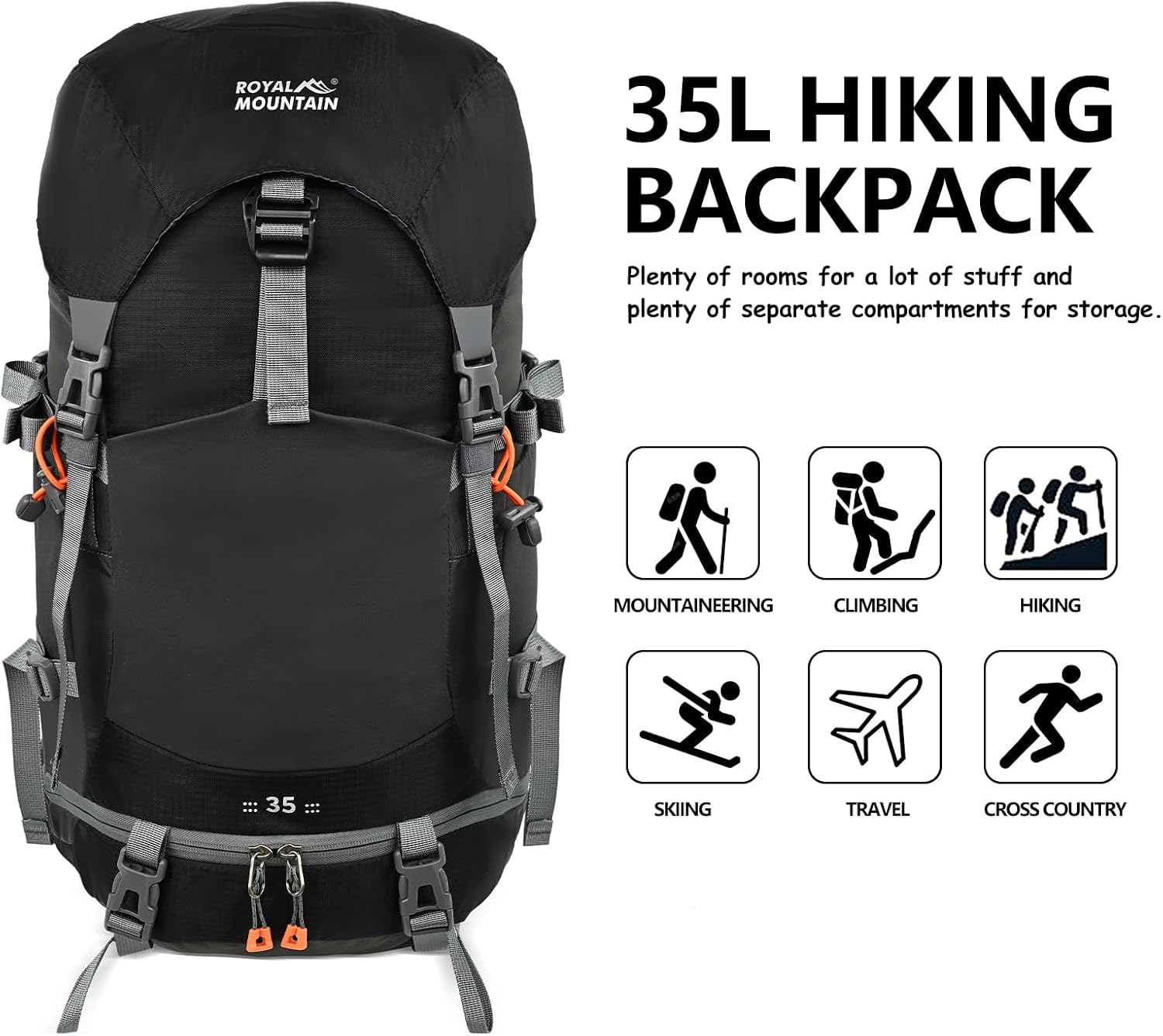 Hiking Backpack for Women Men,30+5L Waterproof Camping Backpacking Backpack | Lightweight Hiking Backpacking Packs for Outdoor Traveling Trekking,35L Internal Frame Backpack with Rain Cover