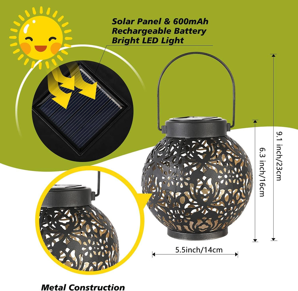 Set of 2 Solar Hanging Lanterns Outdoor for Garden Patio, Black