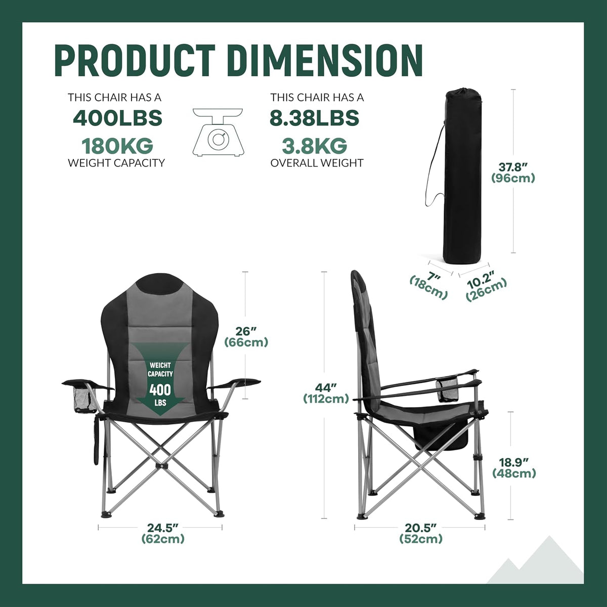 OUTSIDER High Back Camping Chair 2 Pack, 400lb Capacity