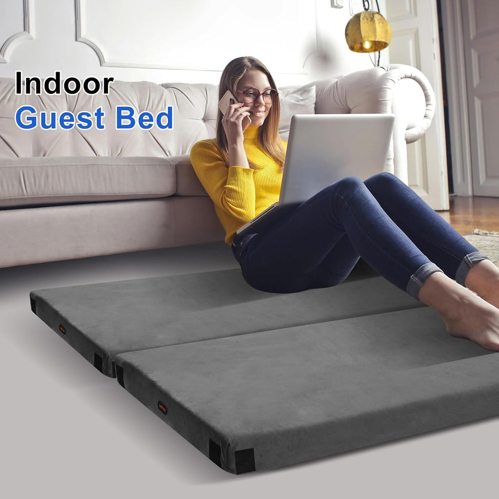 Memory Foam Camping Mattress pad, Comfortable Thick Floor Sleeping Mat for Adults with Waterproof and Non-Slip Bottom, Portable Roll Up Mattress for Sleepover Guest,Cot Mad for Car Camping