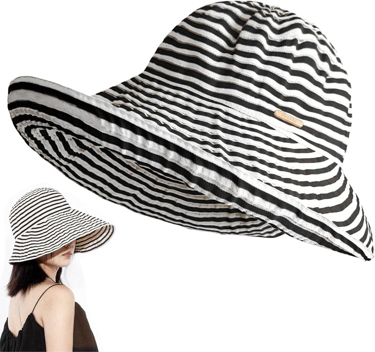 huablo Brim Sun Hats for Women Striped Hat Floppy Packable SPF UPF 50 UV Protection Beach Vacation Hat