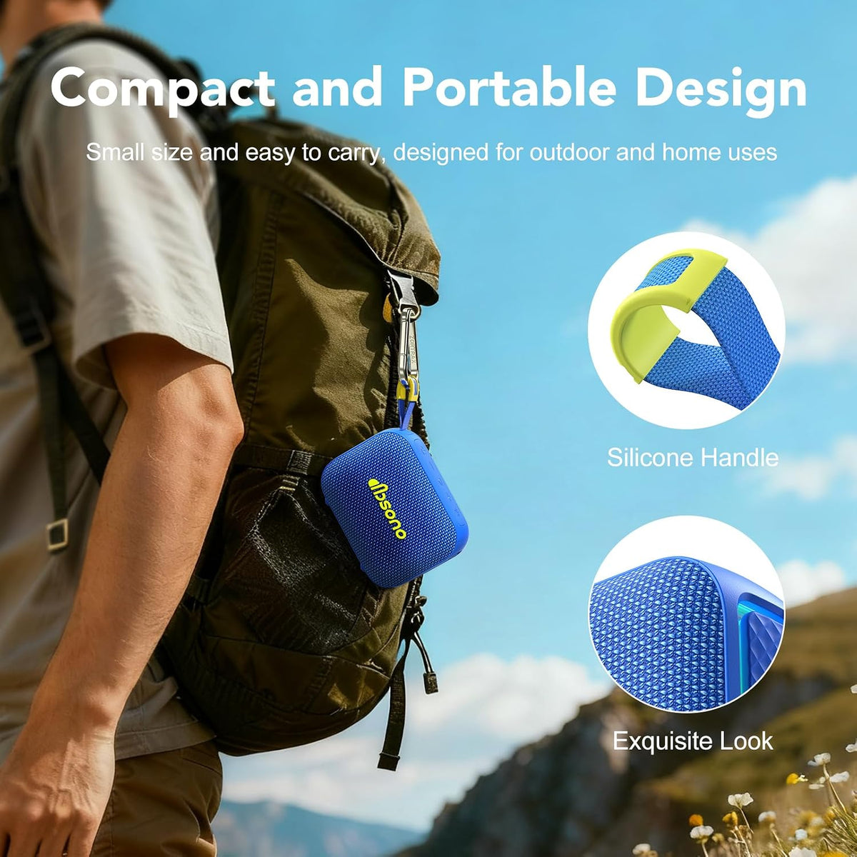 dbsono Portable Bluetooth Speaker Line-in Support: IPX5 Waterproof, Blue
