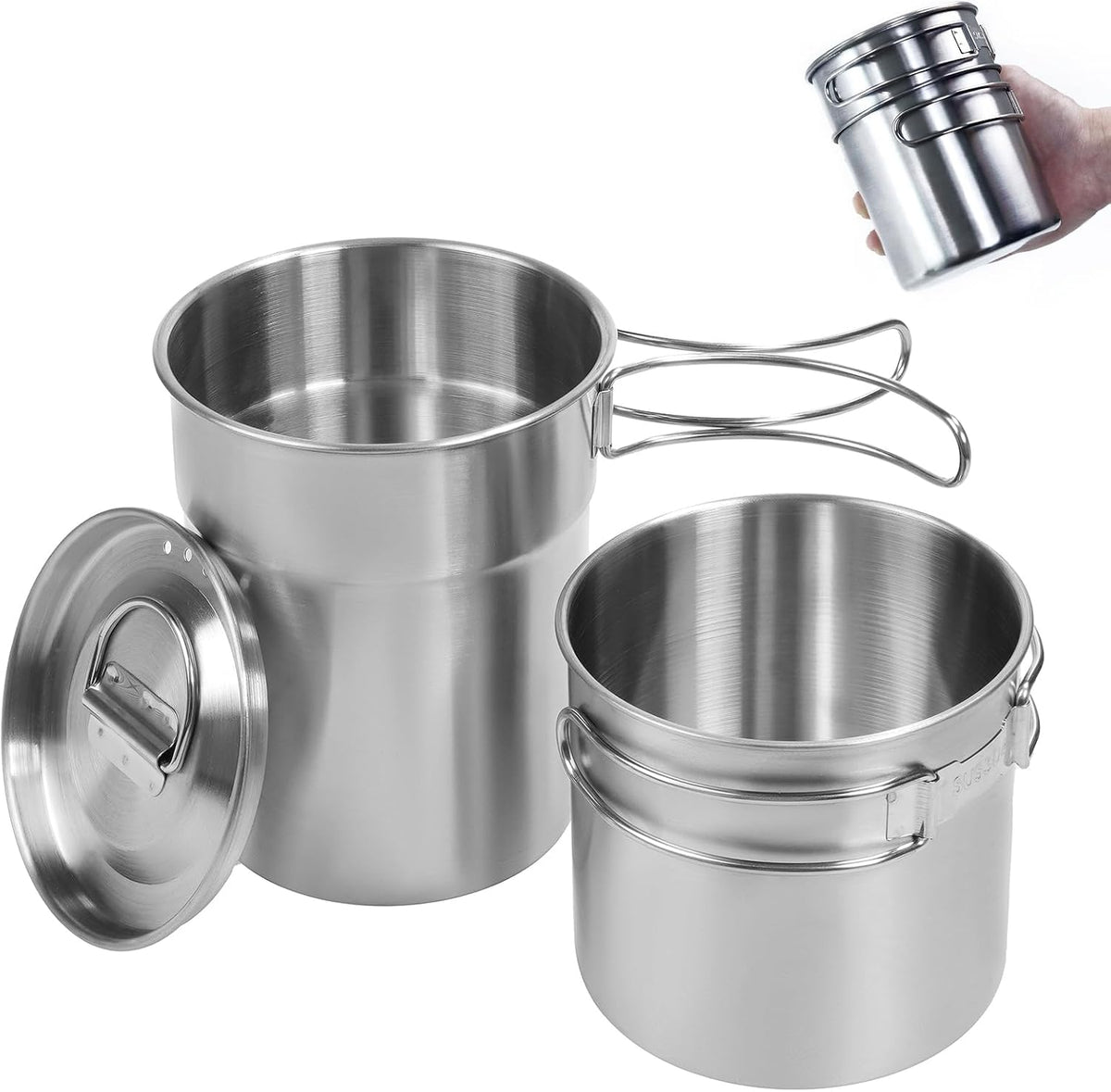 KOKKOYA Stainless Steel Camping Cups Mug Small Backpacking Bush Pot Set