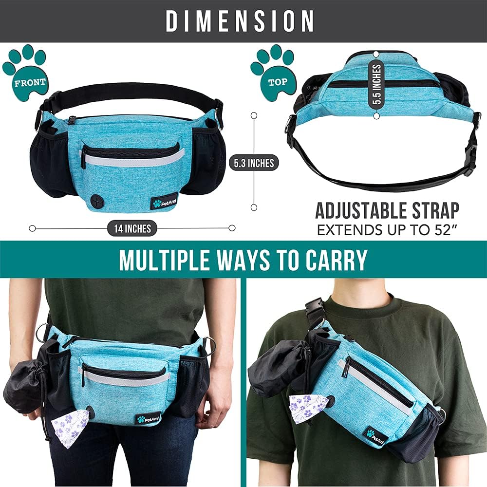 PetAmi Dog Fanny Pack, Treat Pouch for Dog Walking Training, Turquoise Blue
