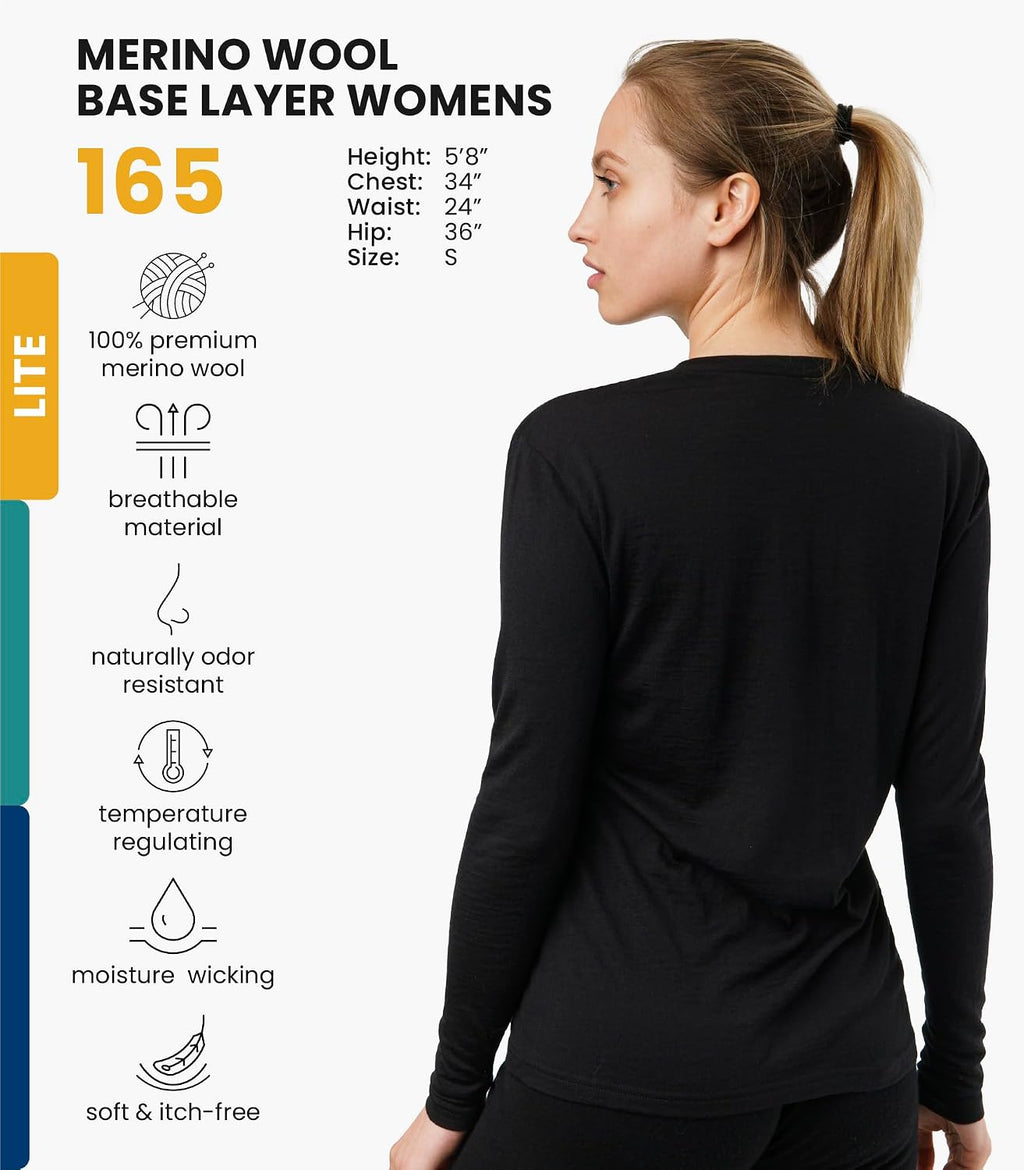 100% Merino Wool Base Layer Women - Long Sleeve Thermal Shirt with Socks