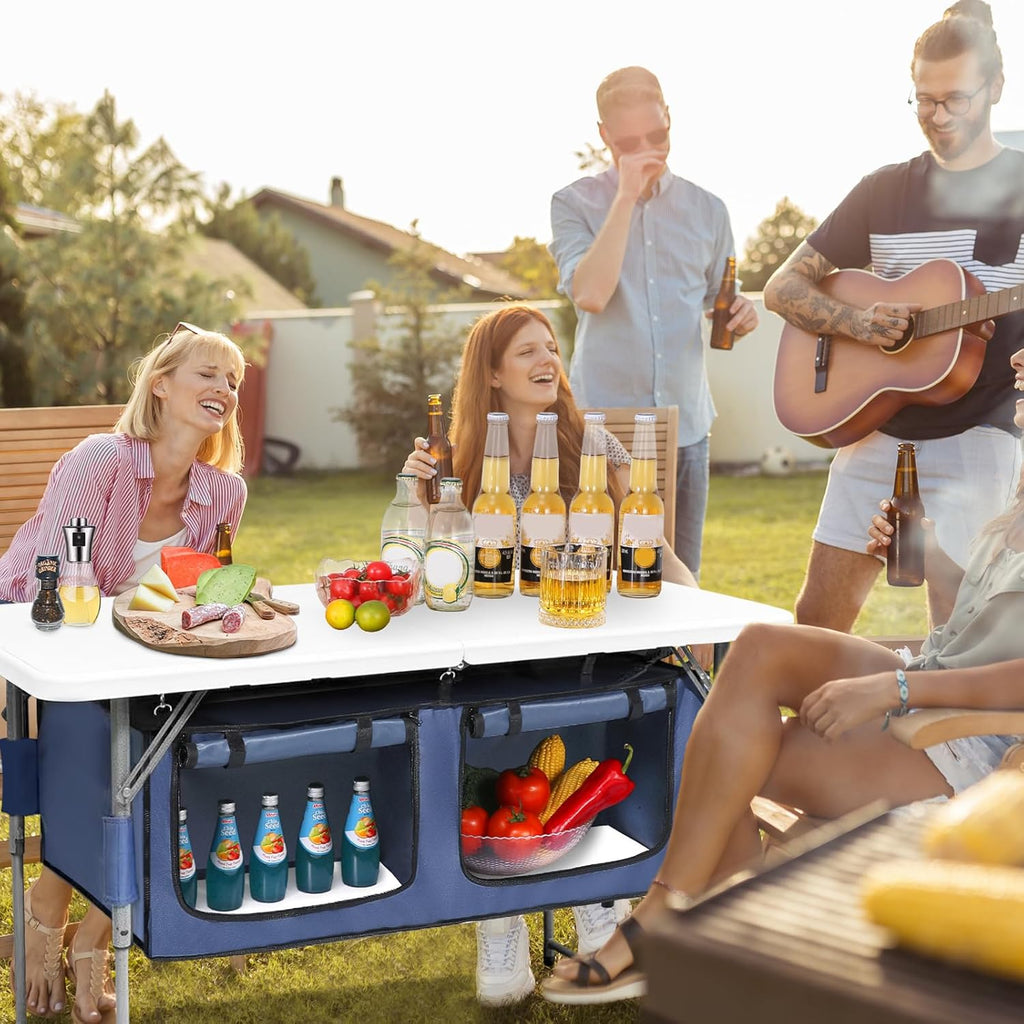 Camp Field 4ft Foldable Camping Table with Storage, Adjustable Height