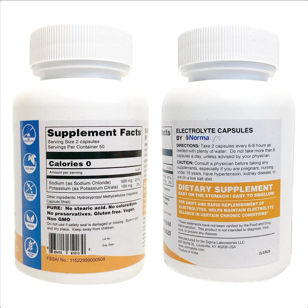 NormaLyte Electrolyte Capsules, 100 Count, Hydration Salt Pills
