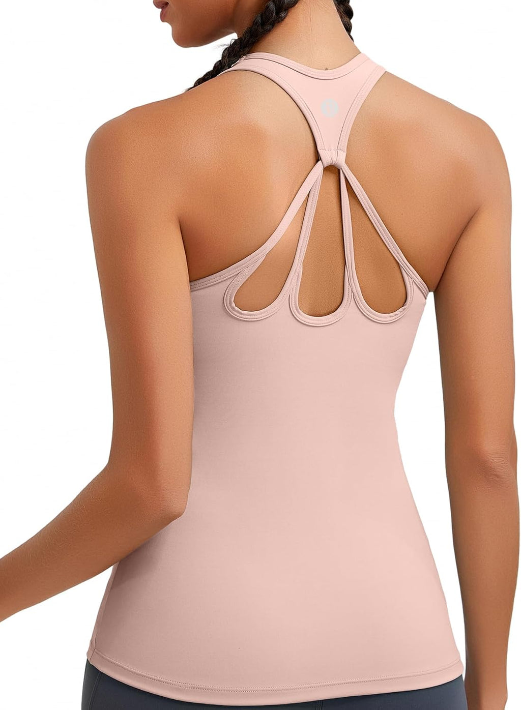 RUNNING GIRL Workout Tops for Women,Strappy Back Black Top with Built in Bras Camisole Yoga Crop Tank Tops Padded