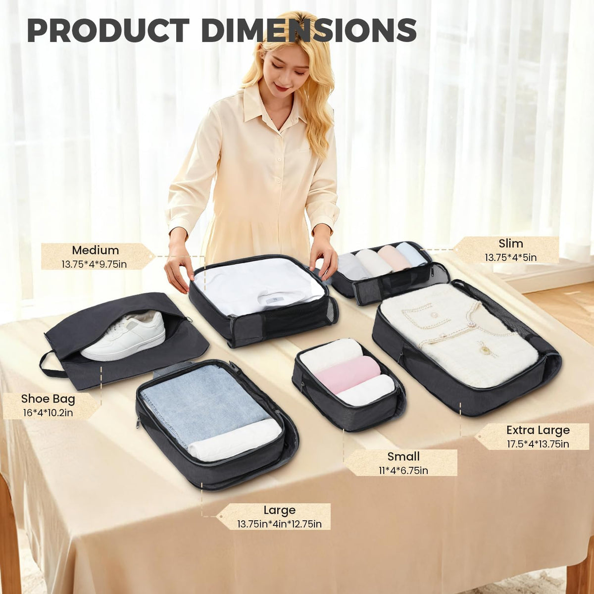 BAGAIL Lightweight Compression Packing Cubes for Travel, 6 Set, Dark Grey