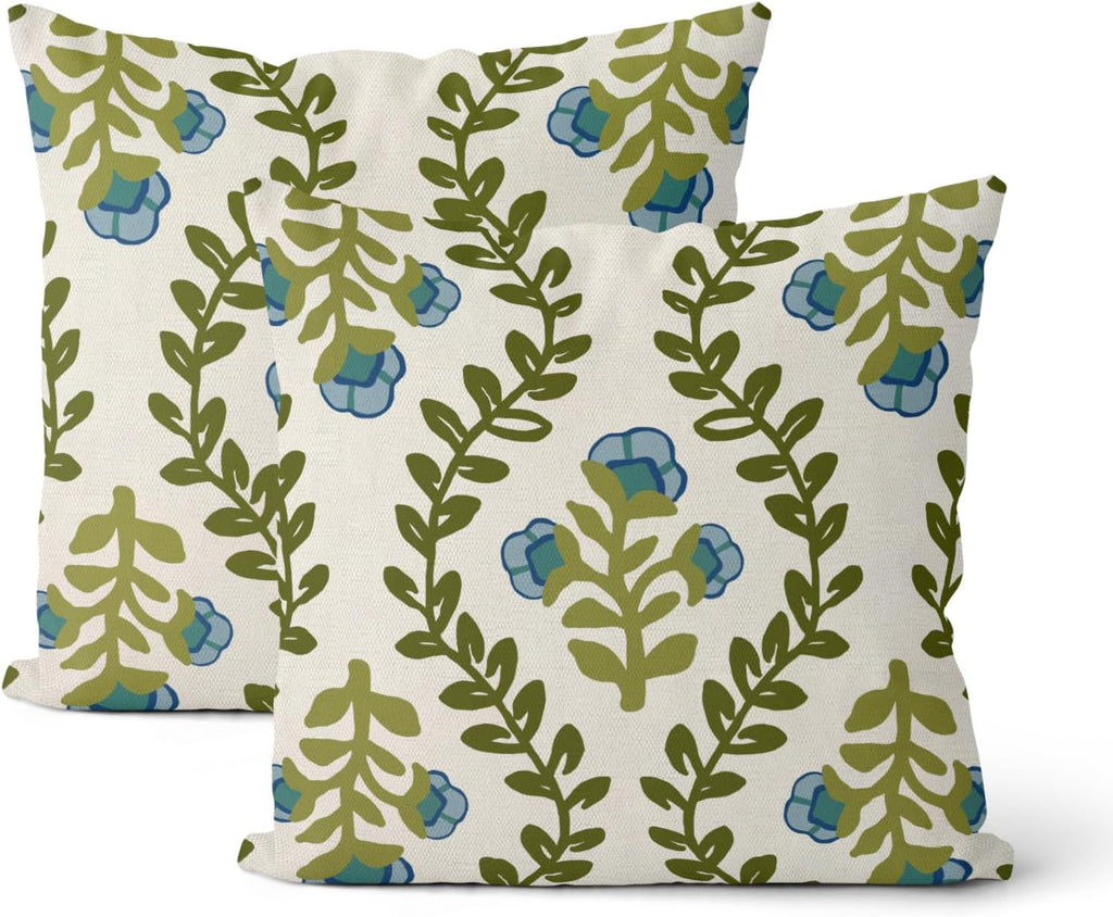 Beige Spring Pillow Covers 18x18 Inch 2 Pcs Khaki Green Hydrangea Flower Decor Throw Pillows Vintage Floral Seasonal Summer Outdoor Decoration Pillowcase Linen Cushion Cover for Couch Sofa