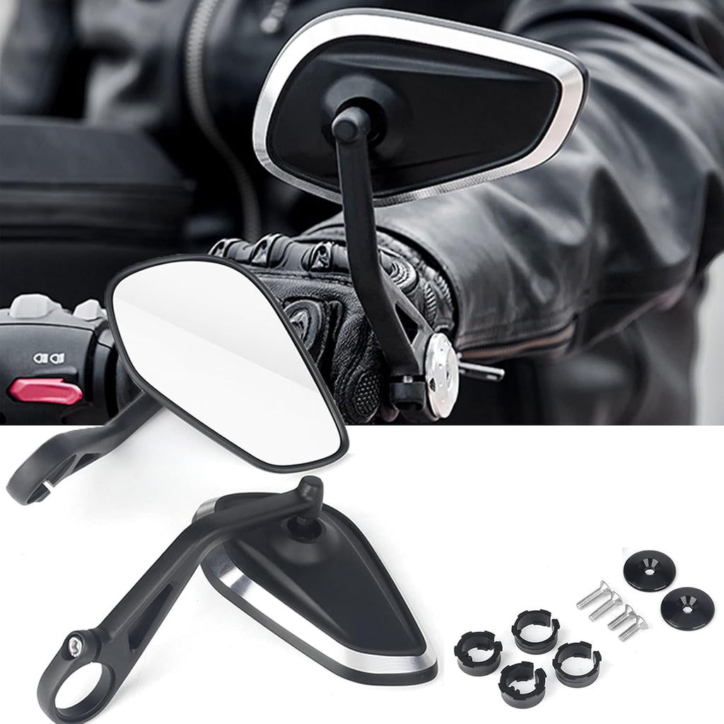 Motorcycle Handlebar Bar End Mirrors, CNC Aluminum 360 Degrees Adjustment Rearview Mirror Fit for Triumph Rocket 3/Street Triple 765RS/Bobber T120/Daytona 660 (Round Bar End Mirror)