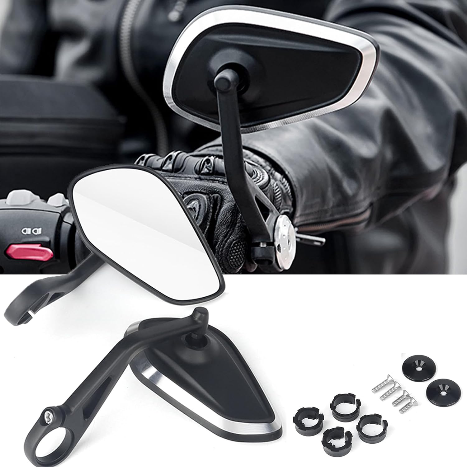 Motorcycle Handlebar Bar End Mirrors, CNC Aluminum 360 Degrees Adjustment Rearview Mirror Fit for Triumph Rocket 3/Street Triple 765RS/Bobber T120/Daytona 660 (Round Bar End Mirror)