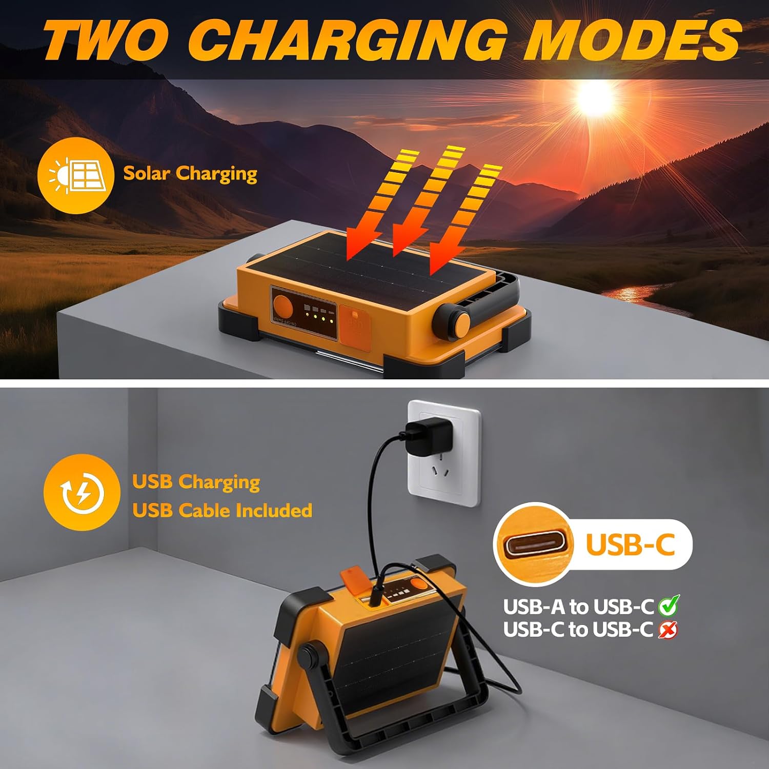 120W Solar Rechargeable 144 LED Work Light, 10000LM Flood Light