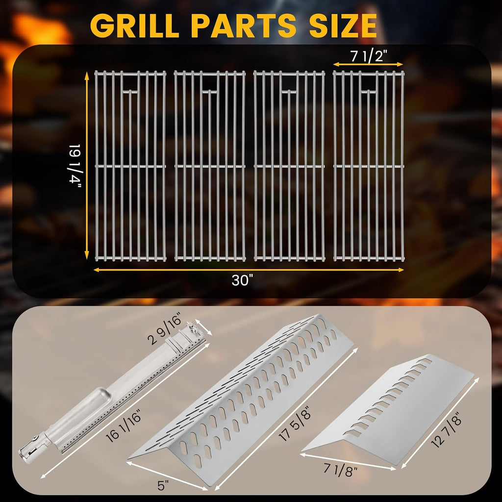 Grill Replacement Parts Compatible with Bull Grill 26038 26039 47628 47629 87048 87049 BBQ Grill, 16517 Cooking Grate 16521 16631 Flame Tamer 16520 16670 Heat Shield 16516 35717 Burner Kit with Grates