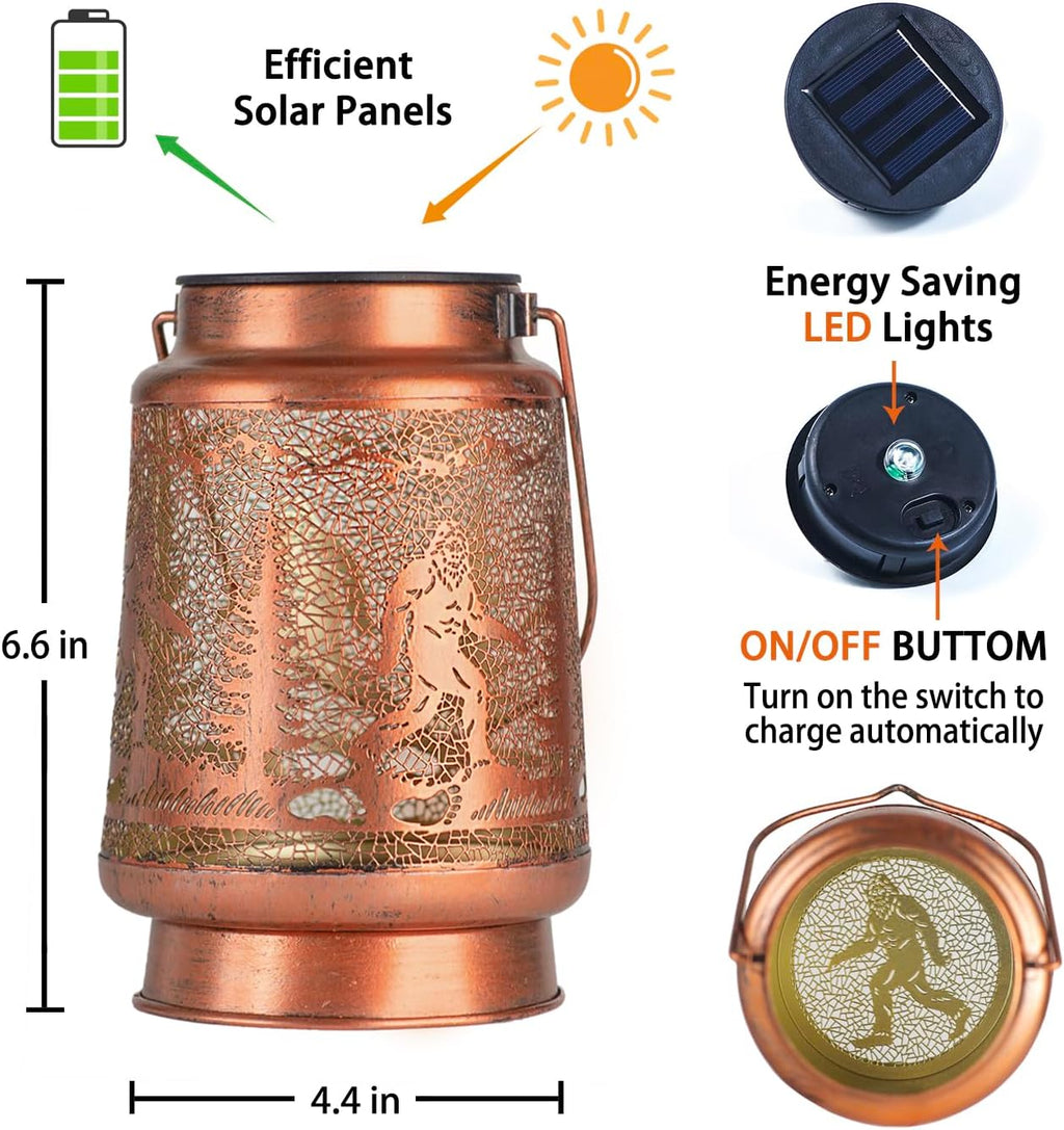 Bigfoot Solar Lanterns Outdoor Waterproof Hanging Solar Lights Big Foot Sasquatch Gifts for Men Women Metal Decorative LED Lanterns for Yard, Patio, Lawn, Pathway, Landscape, Garden Decor
