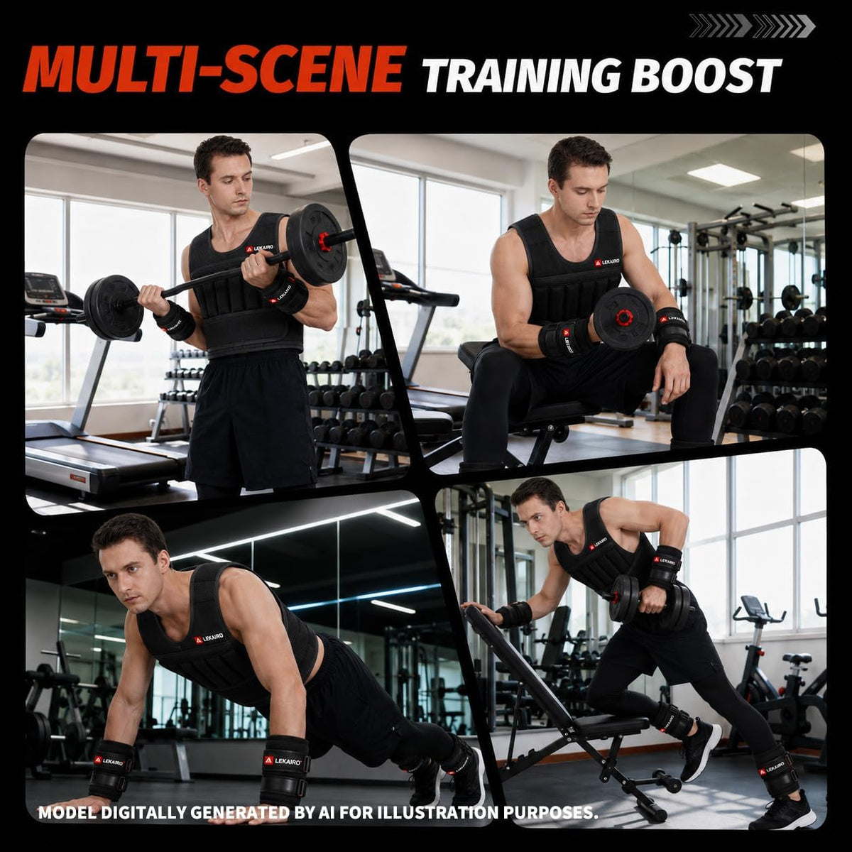 44lbs Adjustable Weighted Vest Set with Steel Plates, 5-Piece Workout Set Includes Wrist & Ankle Weights for Rucking, Walking, Running, Home Gym