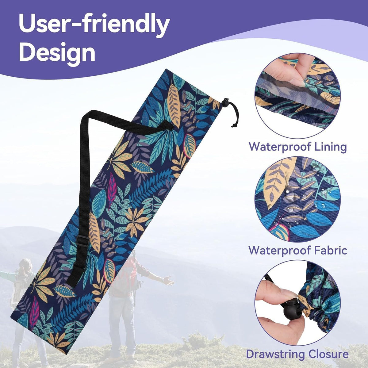 27.5in Portable Trekking Pole Carrying Bag,Waterproof Hiking Pole Storage Pouch with Adjustable Shoulder Strap, Lightweight Collapsible Travel Case for Folding Walking Sticks
