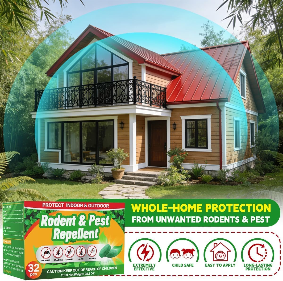 Rodent Mole Repellent Indoor Outdoor - 32 Packs Peppermint Essential Oil Extra Strength for Mice Rat Mouse Bug Spider Roach Repellent Pouches, Moth Balls Pest Control Natural Home Safe