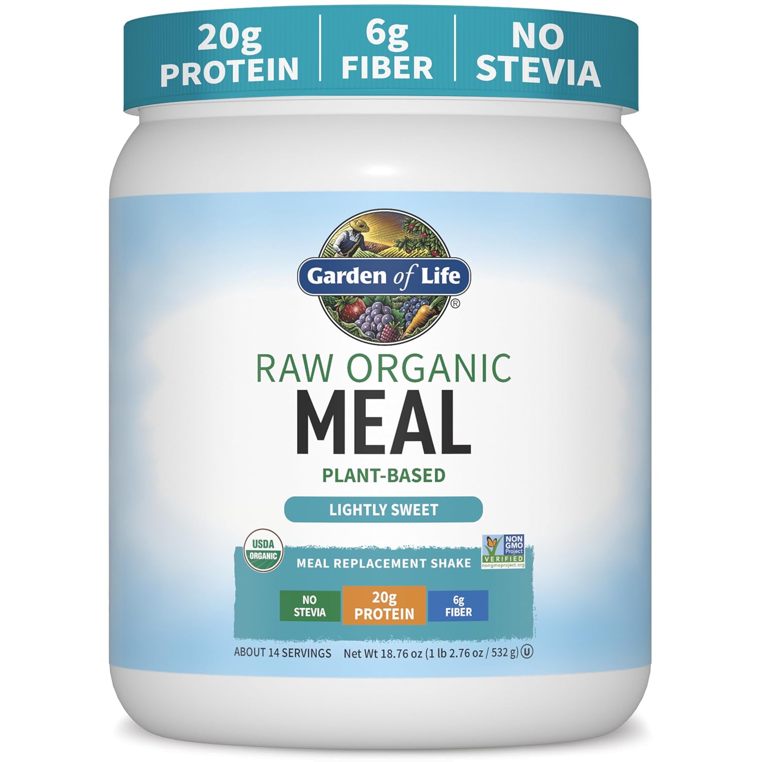 Garden of Life Raw Organic Meal Protein Powder, Lightly Sweet, 14 Servings