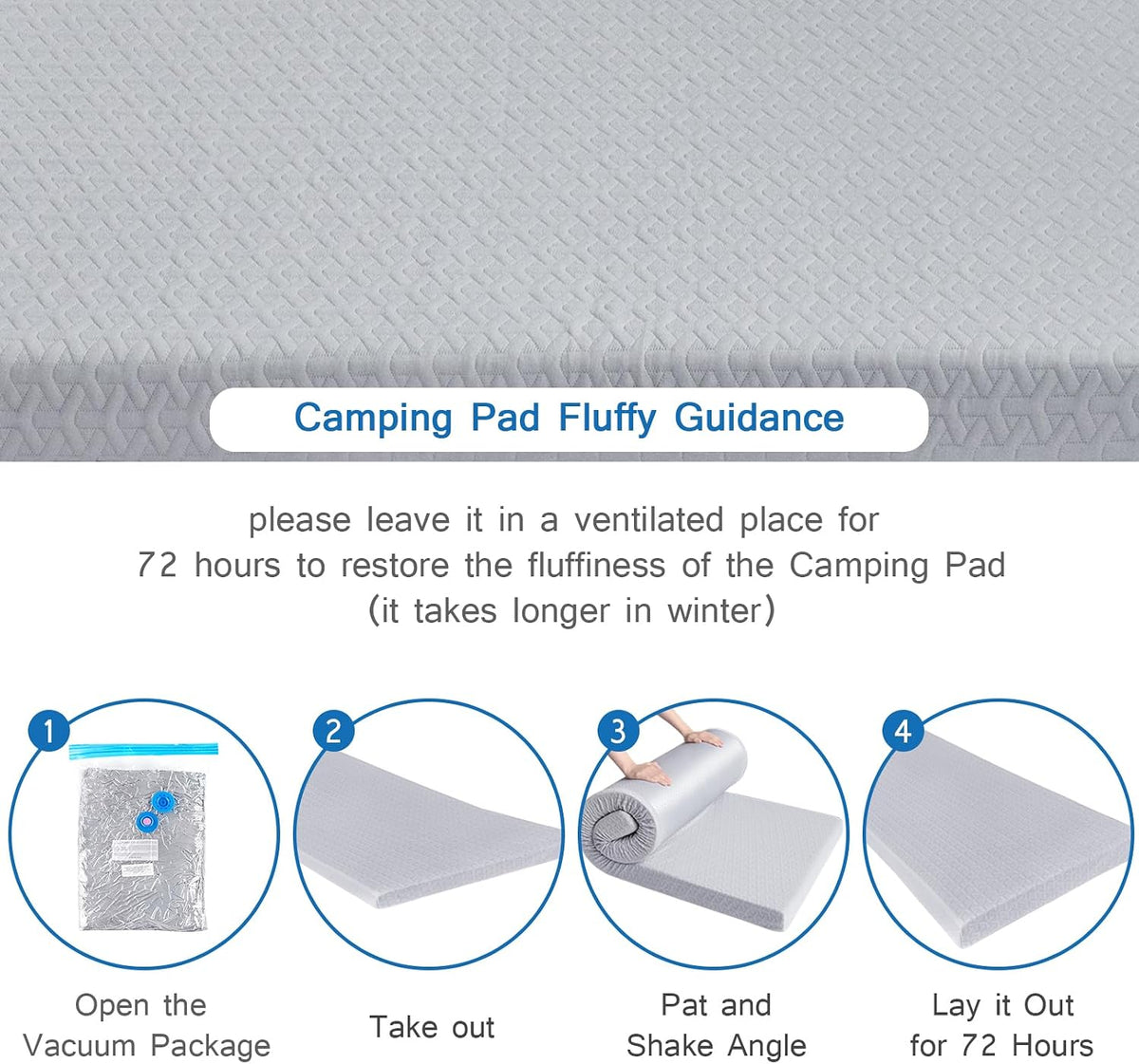 Memory Foam Camping Pad 3 Inch Thick, Soft Sleeping Pad, Pad Only